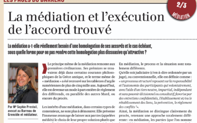 « La médiation et l’exécution de l’accord trouvé » par Sophie Prestail dans les Affiches de Grenoble et du Dauphiné